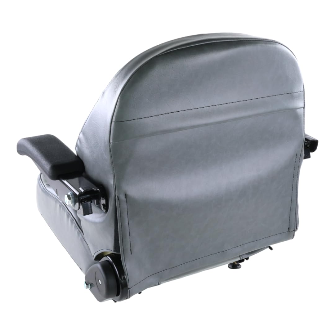 Universal Gray Zero Turn Lawn Mower Tractor Seat with Flip-Up Armrests & 6" Adjustable Slides - Fits Exmark, Scag, Ferris, Hustler, Gravely, Bobcat, Toro, John Deere & More