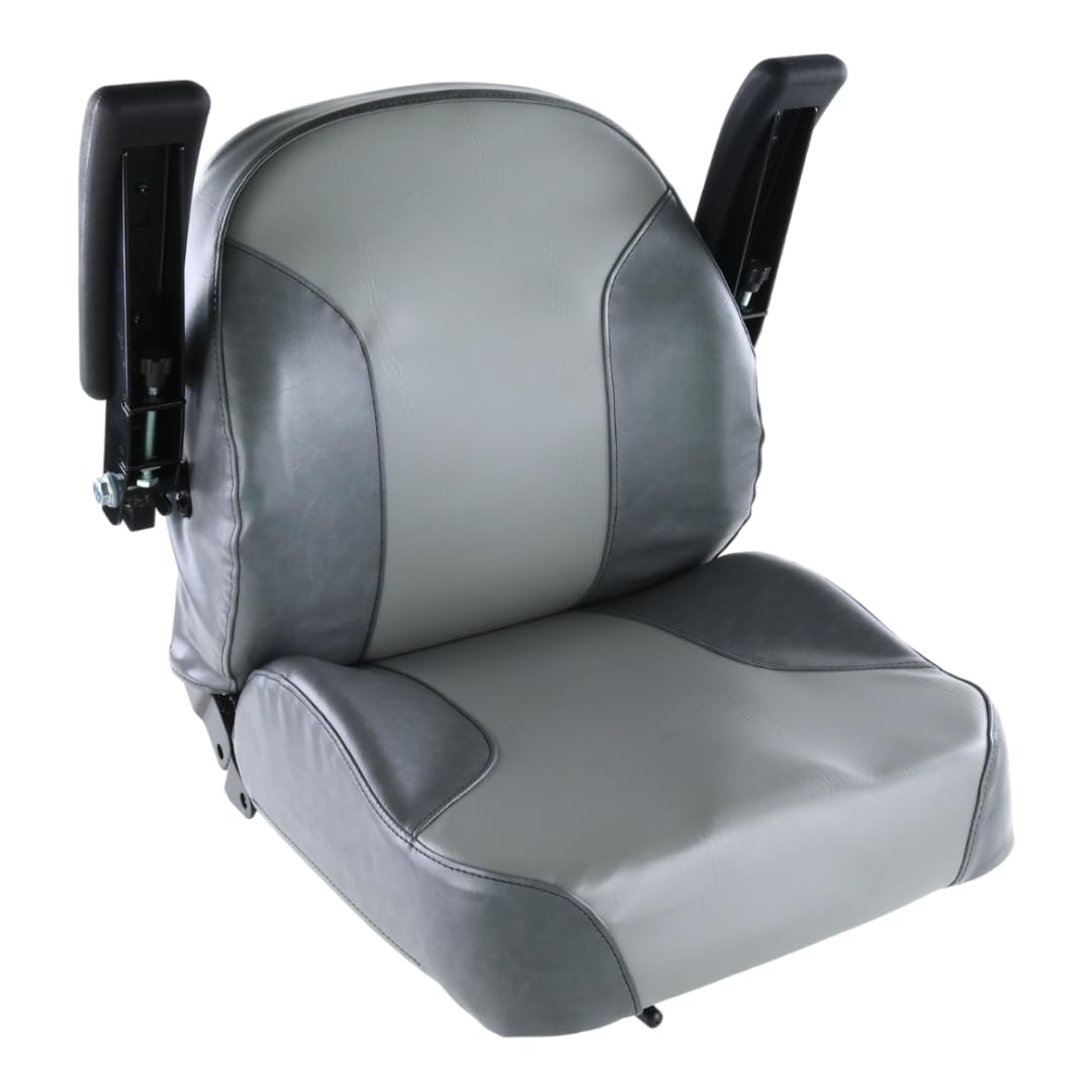 Universal Gray Zero Turn Lawn Mower Tractor Seat with Flip-Up Armrests & 6" Adjustable Slides - Fits Exmark, Scag, Ferris, Hustler, Gravely, Bobcat, Toro, John Deere & More