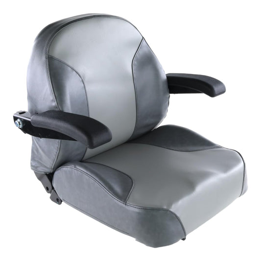 Universal Gray Zero Turn Lawn Mower Tractor Seat with Flip-Up Armrests & 6" Adjustable Slides - Fits Exmark, Scag, Ferris, Hustler, Gravely, Bobcat, Toro, John Deere & More