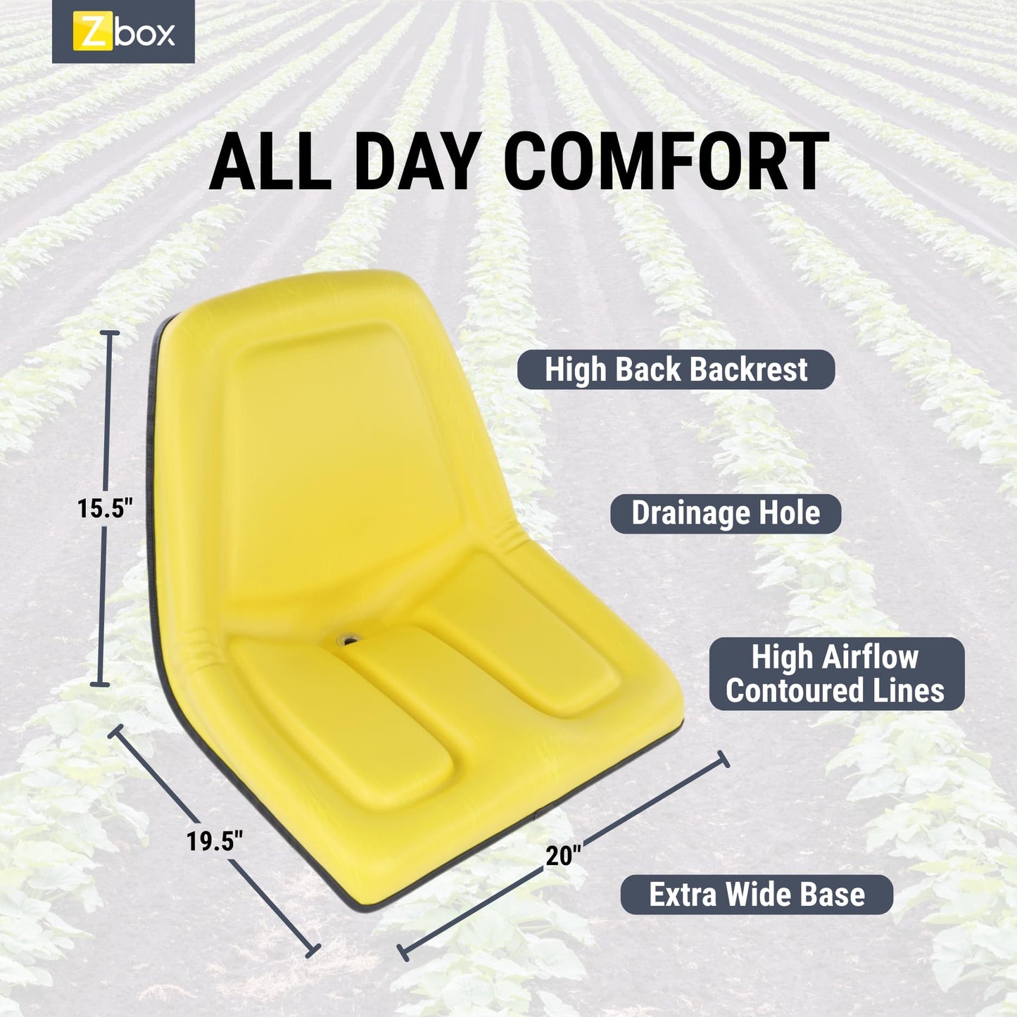 TY15863 High Back Yellow Vinyl Seat fits John Deere Gator Tractor 870 970 1070 790 990 1090 3005 4005 4500 316 318 322 330 332 420 430 655 755 756 855 - Replaces TM333YL - AM103284