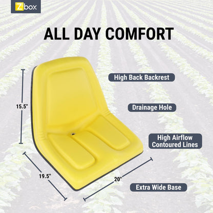 TY15863 High Back Yellow Vinyl Seat fits John Deere Gator Tractor 870 970 1070 790 990 1090 3005 4005 4500 316 318 322 330 332 420 430 655 755 756 855 - Replaces TM333YL - AM103284